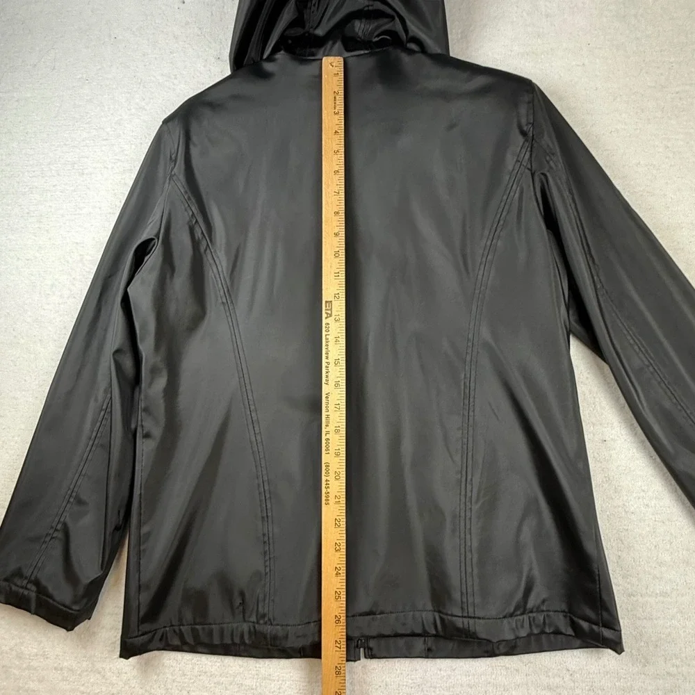 Outbrook Womens Black Hooded Rain Jacket Full Zip Windbreaker L 12/14 gorpcore